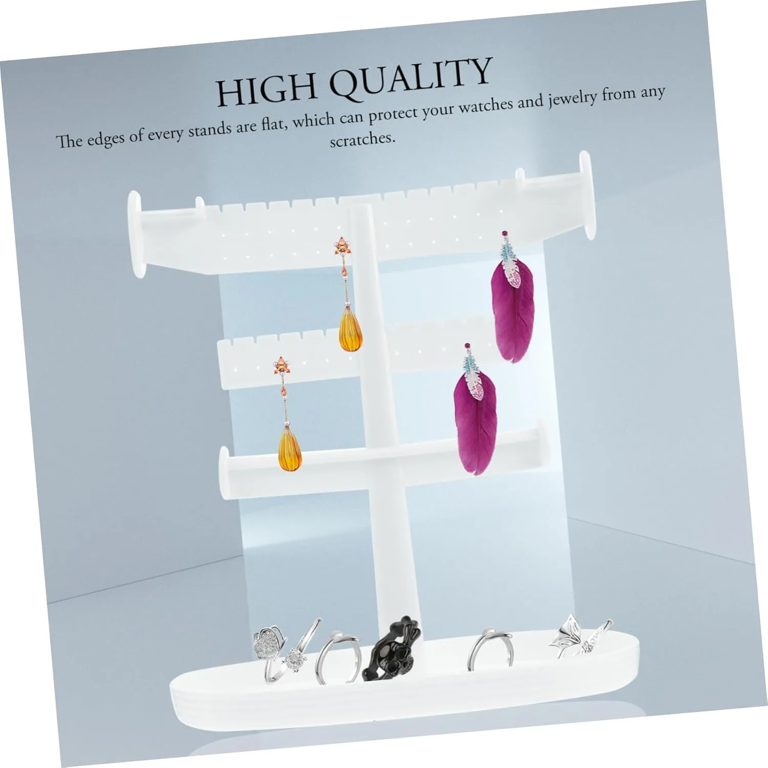 Display Rack for Earrings and Necklaces Plastic Storage Stand for Boutique and Home Use Non- Base genetically lacuna almost for Stability BESPORTBLE 1pc Creative Three-layer Jewelry 