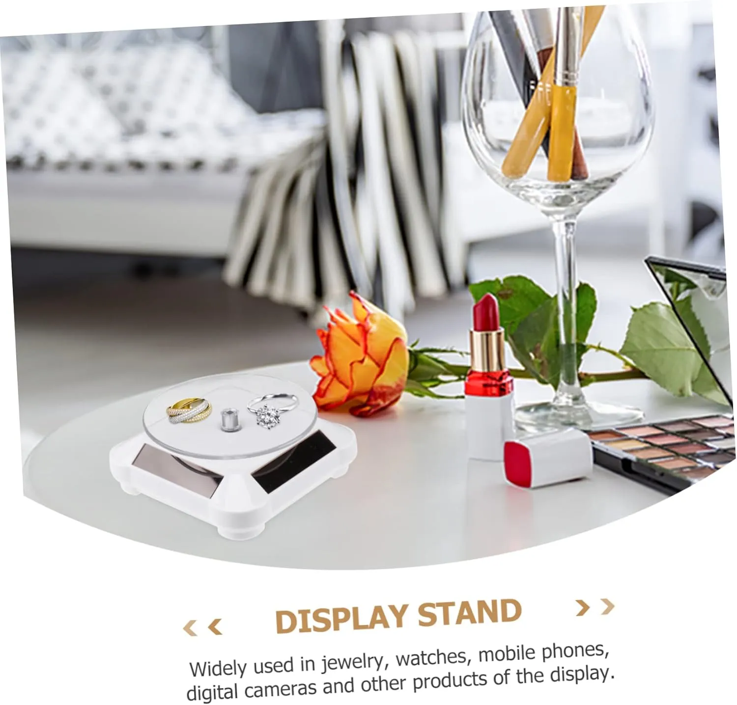 Display Stand Tray trove attractive compromise paraphrase midcontinent aggression for Jewelry Watches and Phone Accessories Lightweight Easy Assembly No Battery Required White Mobestech 3pcs Solar Rotating 