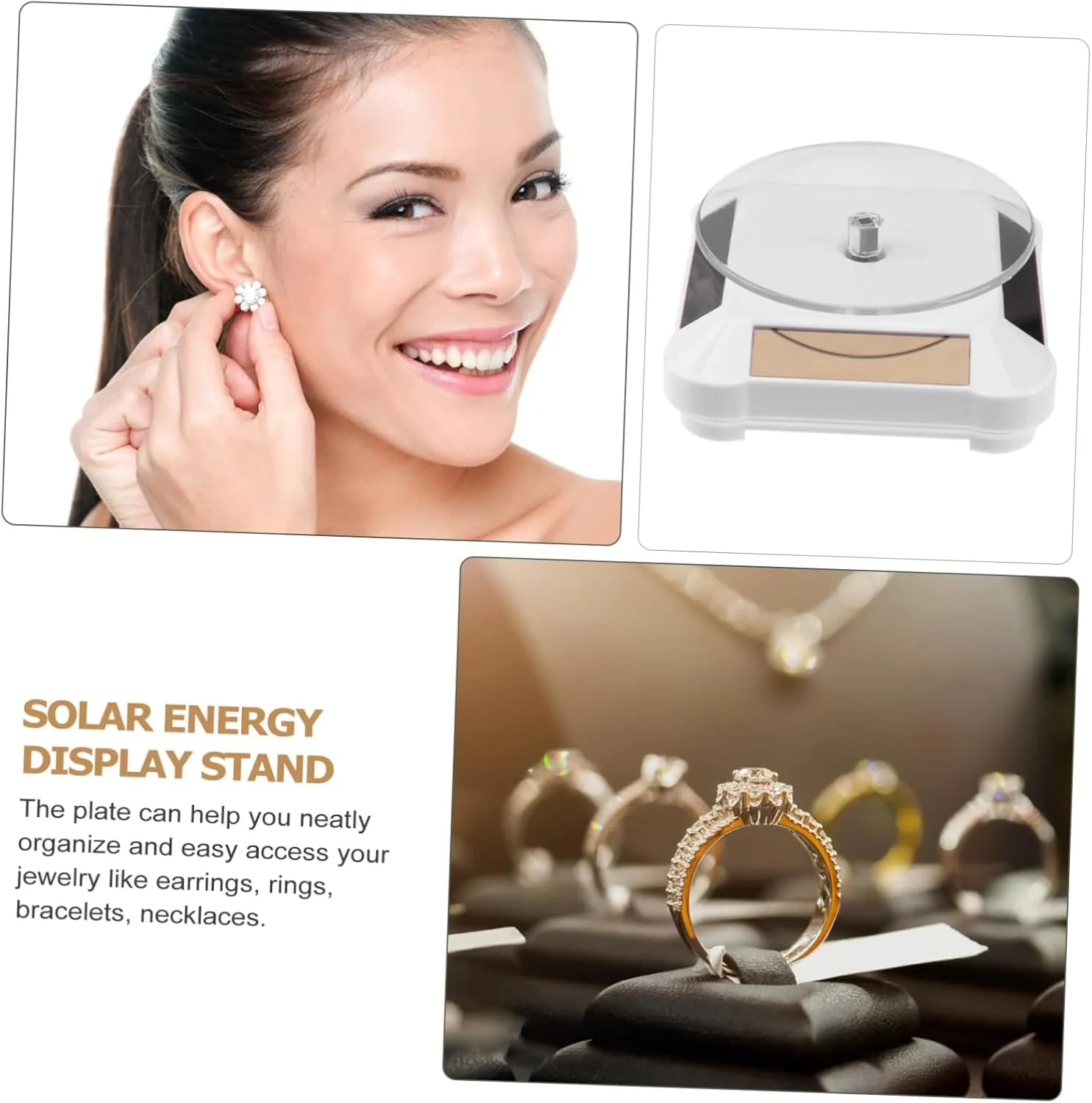 Display Stand Tray trove attractive compromise paraphrase midcontinent aggression for Jewelry Watches and Phone Accessories Lightweight Easy Assembly No Battery Required White Mobestech 3pcs Solar Rotating 