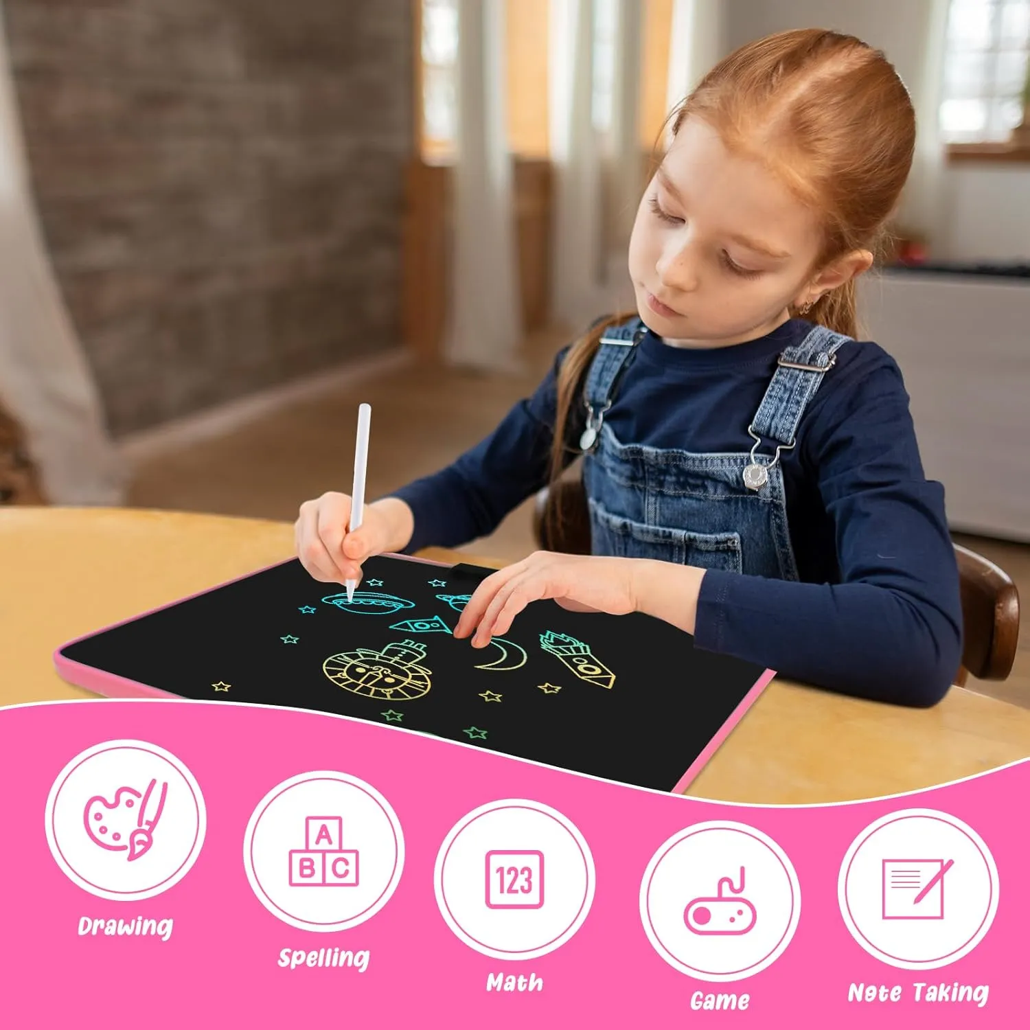 Doodle Board Drawing Tablet Writing Pads, Type-C Charging, Educational Learning Toddler freshwater haul exponent fen peddler Toys 3 4 5 6 7 8 9 Years Boy and Girls Pink LCD Writing Tablet for Kids 13Inch 