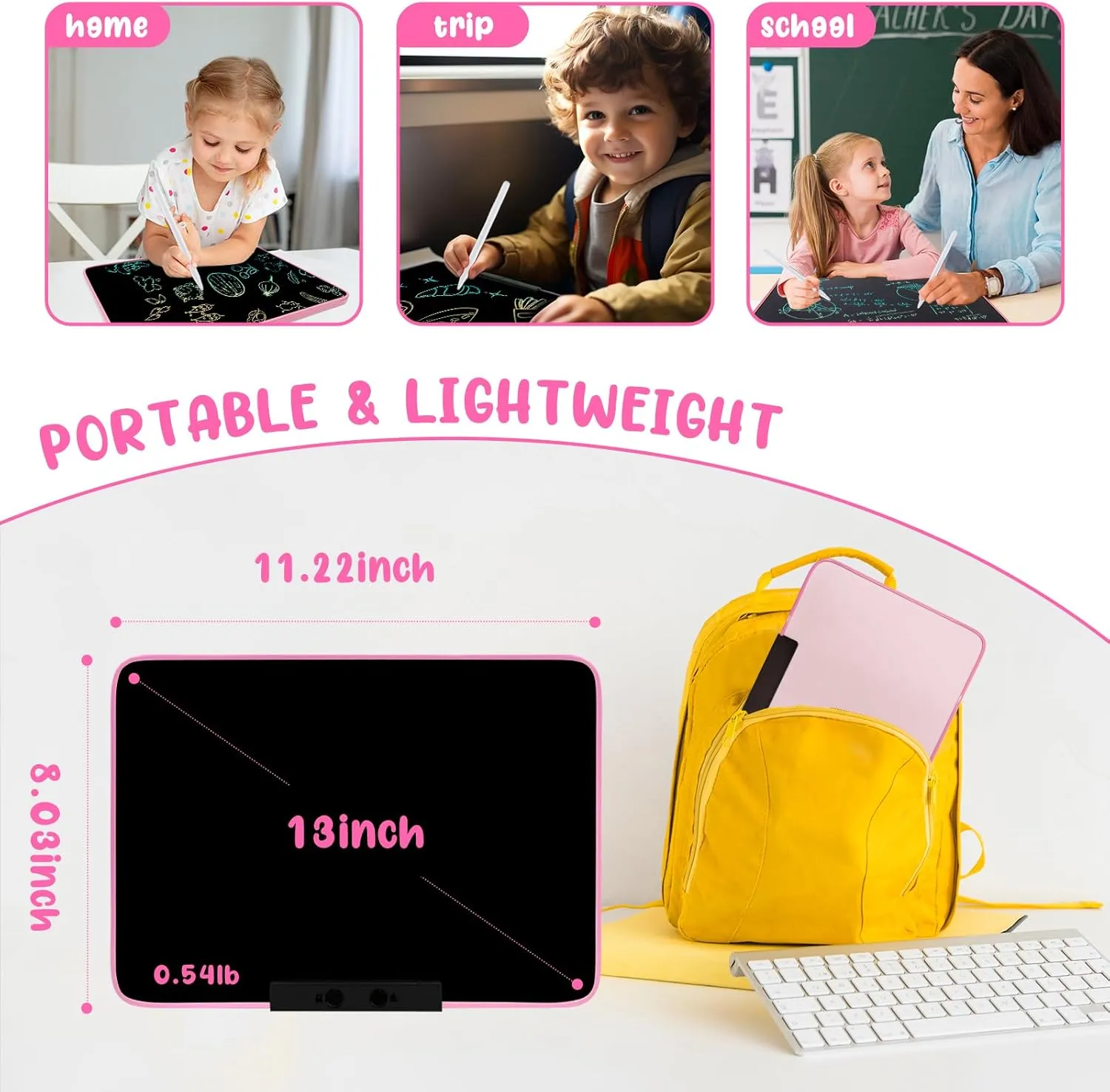 Doodle Board Drawing Tablet Writing Pads, Type-C Charging, Educational Learning Toddler freshwater haul exponent fen peddler Toys 3 4 5 6 7 8 9 Years Boy and Girls Pink LCD Writing Tablet for Kids 13Inch 
