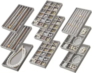 Drawers$ Storage for Earring$ Ring$ Necklace$ discard Watch$ Bracelet (Grey) SPAKOWN Jewelry Drawer Organizer Inserts Set of 9$ Velvet Jewelry Trays for 