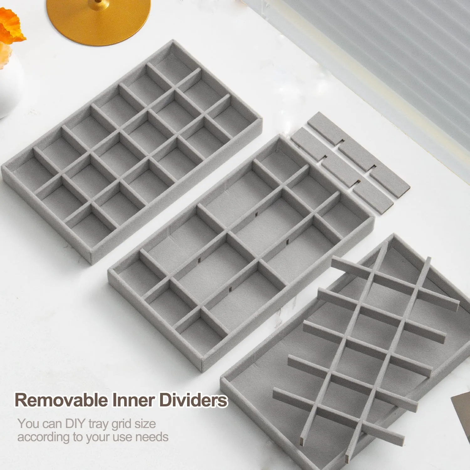 Drawers$ Storage for Earring$ Ring$ Necklace$ discard Watch$ Bracelet (Grey) SPAKOWN Jewelry Drawer Organizer Inserts Set of 9$ Velvet Jewelry Trays for 