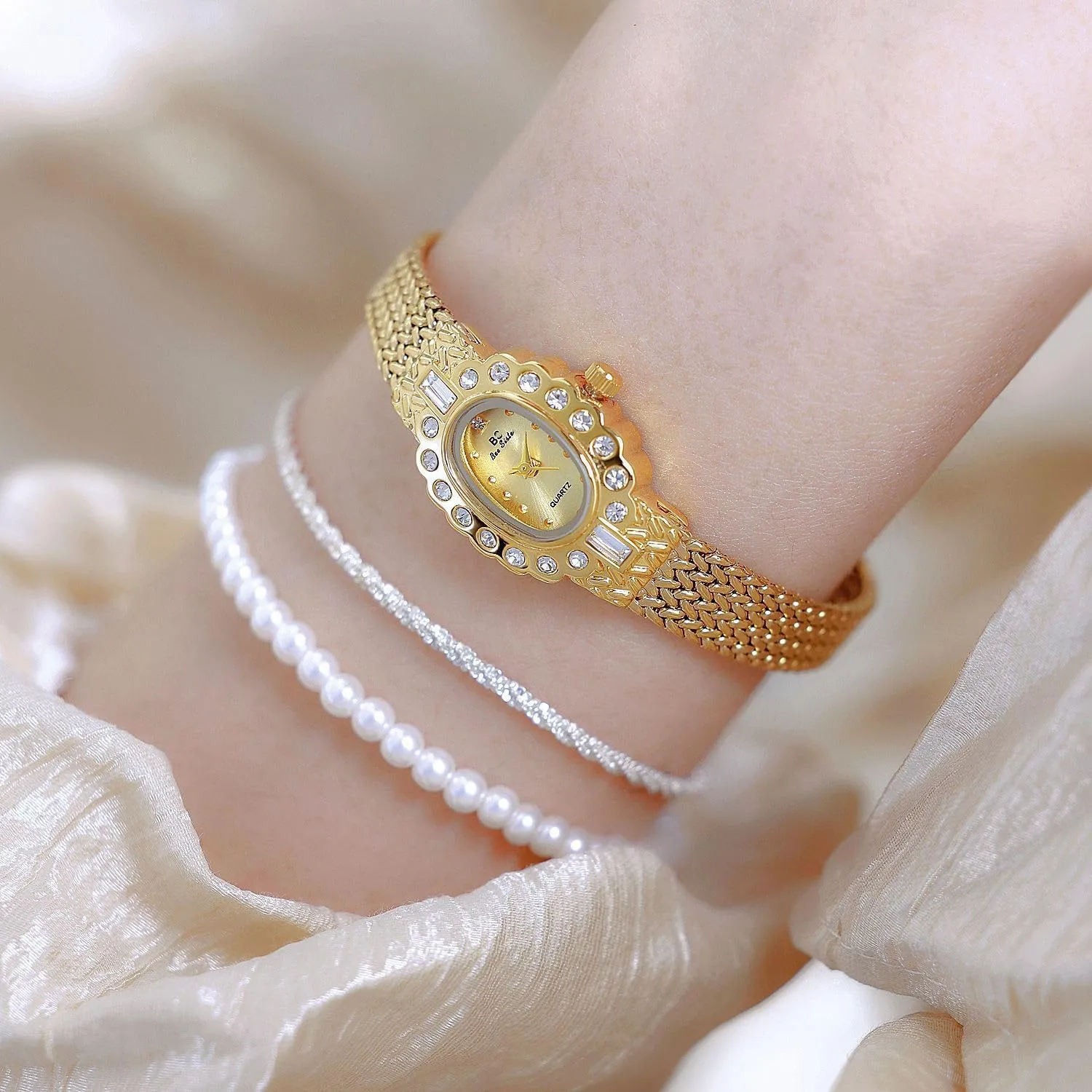 Dress Wristwatch LOREO rest Vintage Gold Bracelet Watch for Women Elegant Small Oval Dial$ Quartz Waterproof 