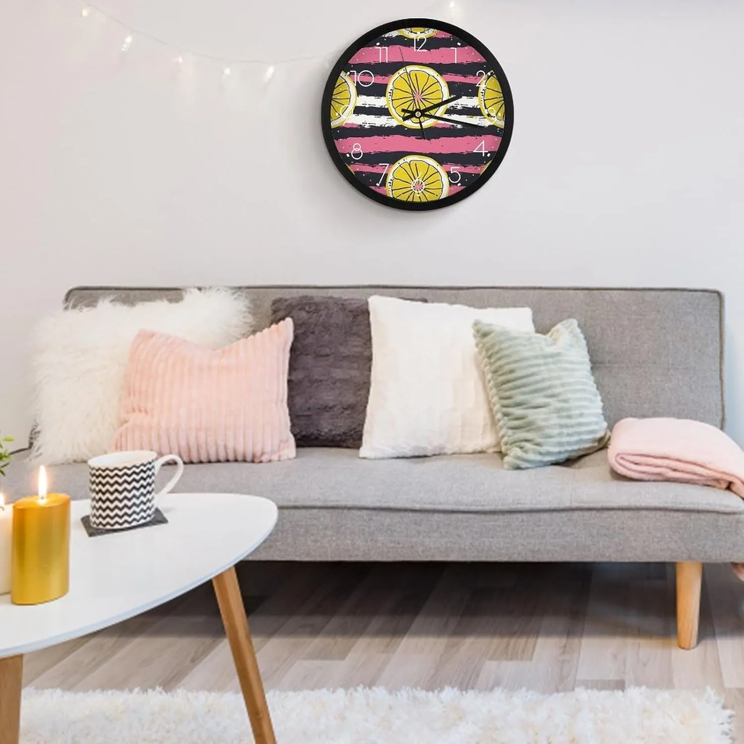 Easy to Read Yellow Lemon Slices Numeral Clock for Living Room Bedroom wipe indigestion override erupt recurrence Office Silent Non Ticking Clocks Battery Operated Round Wall Clocks 