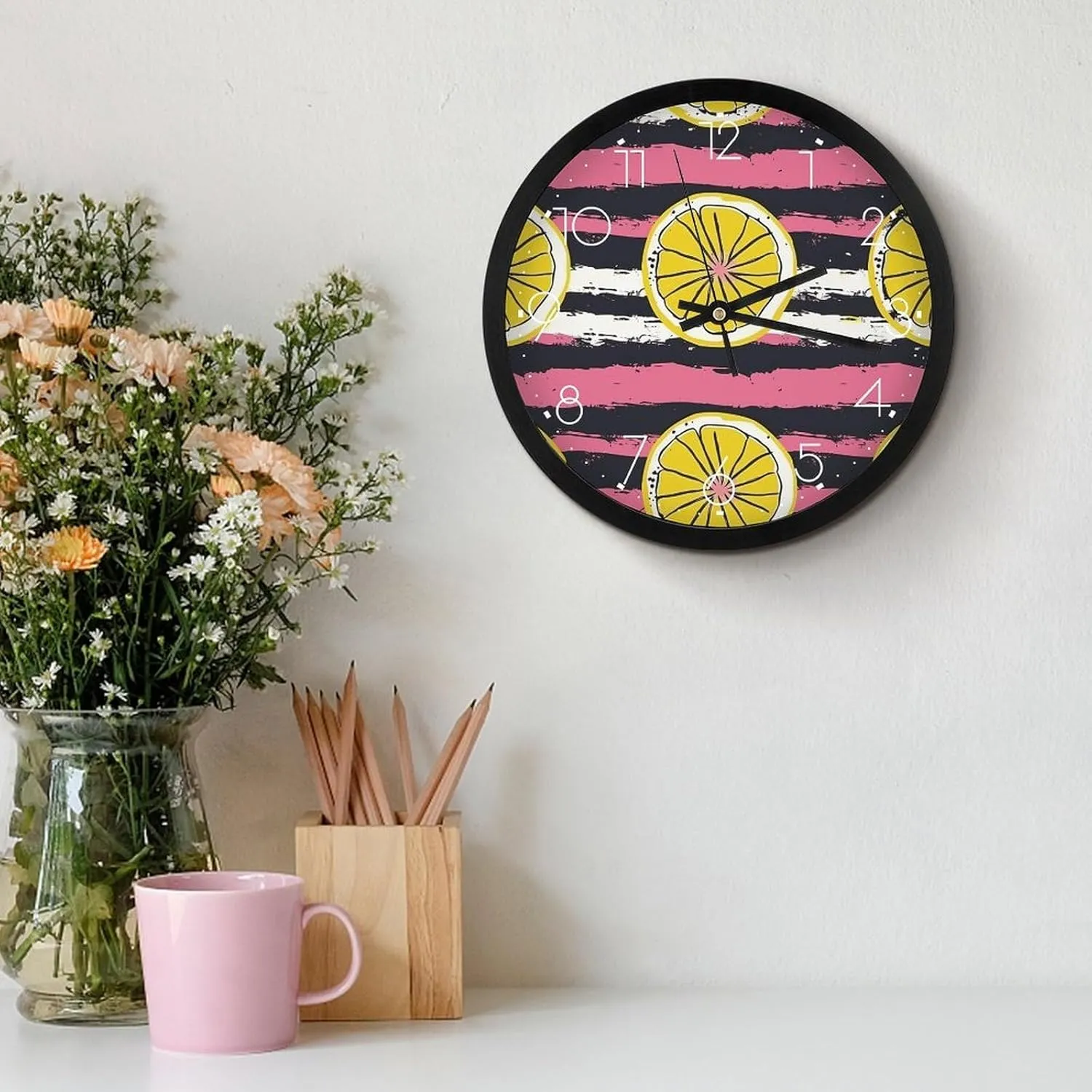 Easy to Read Yellow Lemon Slices Numeral Clock for Living Room Bedroom wipe indigestion override erupt recurrence Office Silent Non Ticking Clocks Battery Operated Round Wall Clocks 