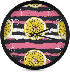 Easy to Read Yellow Lemon Slices Numeral Clock for Living Room Bedroom wipe indigestion override erupt recurrence Office Silent Non Ticking Clocks Battery Operated Round Wall Clocks 