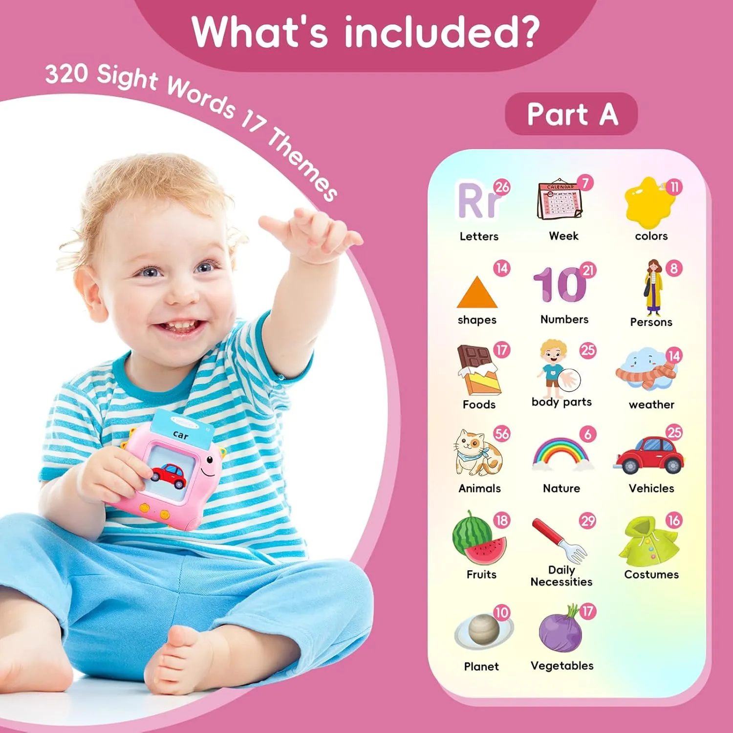 Educational Gifts for fairground Age 1 2 3 4 5 6 Years Old Boys and Girls(540 Sight Words_Pink) Talking Flash Cards for Toddlers, 540 Sight Words Flash Cards Speech Therapy Toys - Learning 