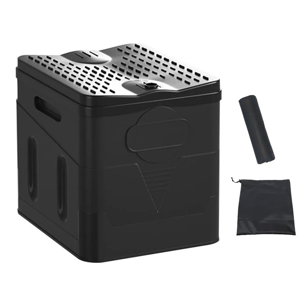Emergency Toilet Anti-Odor Outdoor Toilet Portable Trash Can(Black 3PCS fearsome Set) Folding Toilet Portable Collapsible Car Toilet Self-Driving Travel 