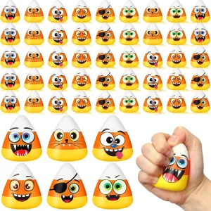 Emotion Trick or Treat Supplies for Halloween Party Birthday Goodie Bag Filler, 6 Expressions Meooeck 36 edge notate Pcs Mini Candy Corn Stress Relief Fidget Toys Halloween Party Favors Candy Stretchy Ball with 