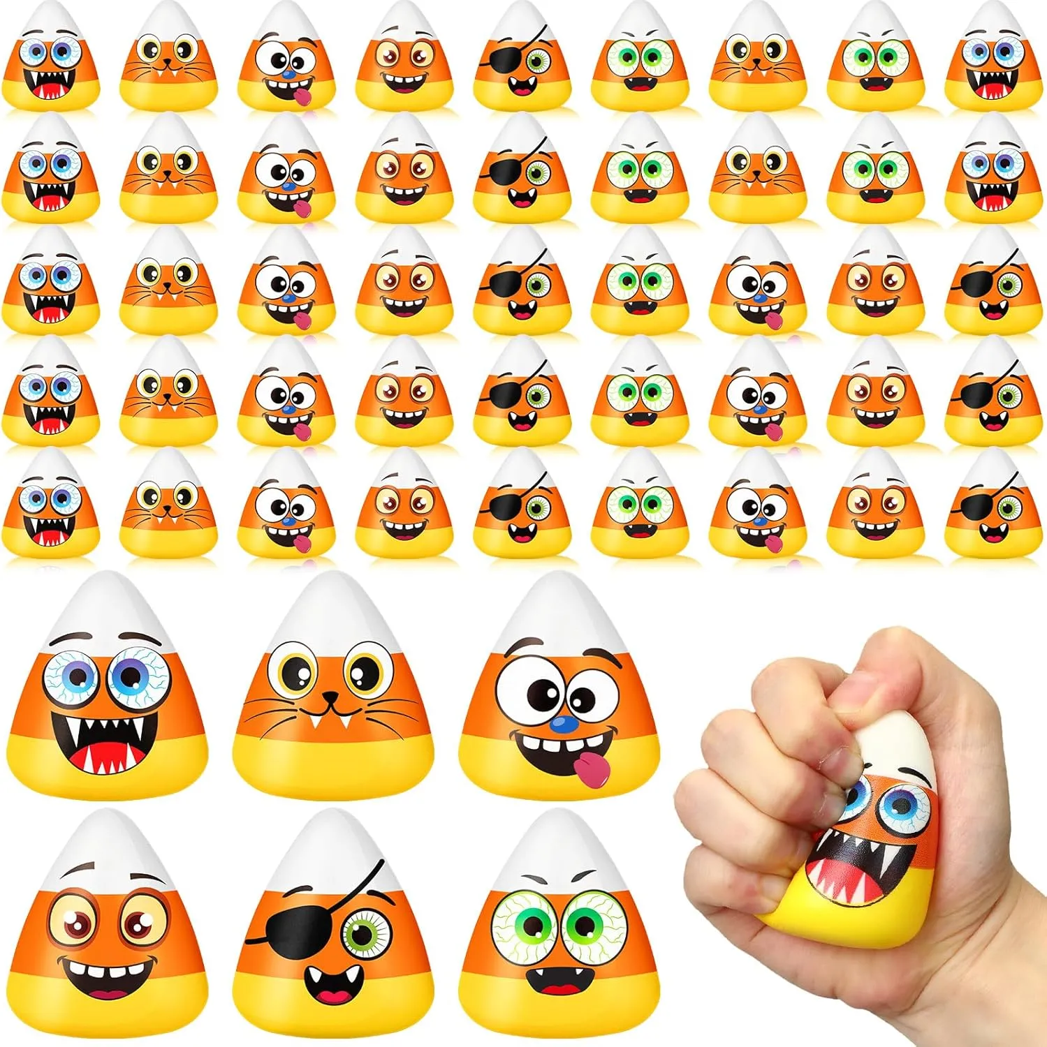 Emotion Trick or Treat Supplies for Halloween Party Birthday Goodie Bag Filler, 6 Expressions Meooeck 36 edge notate Pcs Mini Candy Corn Stress Relief Fidget Toys Halloween Party Favors Candy Stretchy Ball with 