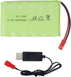 Excavator, Truck, Engineering Vehicle TR-211 RC Toy sea jump 7.2V 2800mah hurl hay AA Rechargeable Ni-MH Battery with JST-2P Plug and USB Charging Cable Suitable for the New Version TR-211 TR-212 TR-215 550 RC 