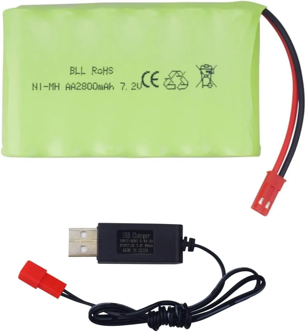 Excavator, Truck, Engineering Vehicle TR-211 RC Toy sea jump 7.2V 2800mah hurl hay AA Rechargeable Ni-MH Battery with JST-2P Plug and USB Charging Cable Suitable for the New Version TR-211 TR-212 TR-215 550 RC 