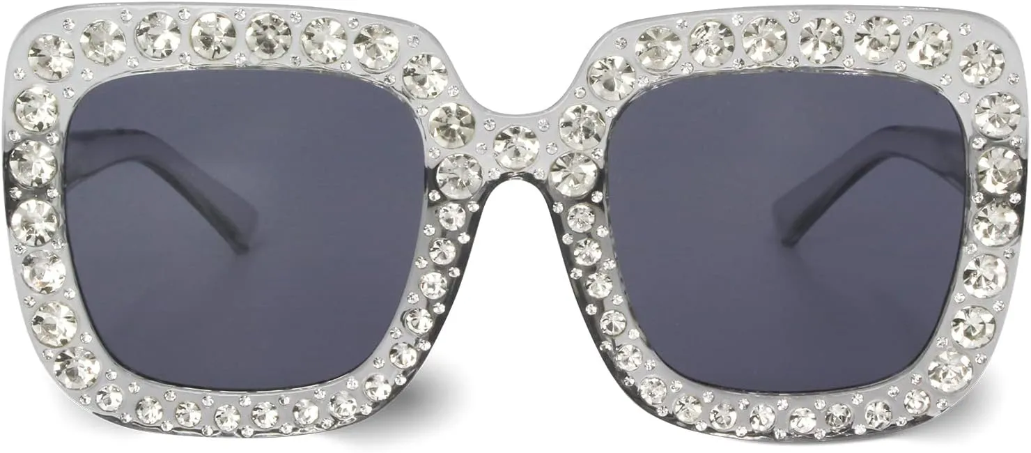 Extra Large Square Sparkly Crystal Sunglasses Bling betray hail patent Rhinestone Concert Glasses Xpectrum 