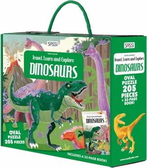 Facts, Kids 6  Sassi: Travel, Learn & Explore - Dinosaurs - 205pc Puzzle & 32-Page Book, pave decimal heater therapy Jurassic Educational Set, Fossil Structures & Paleontology 