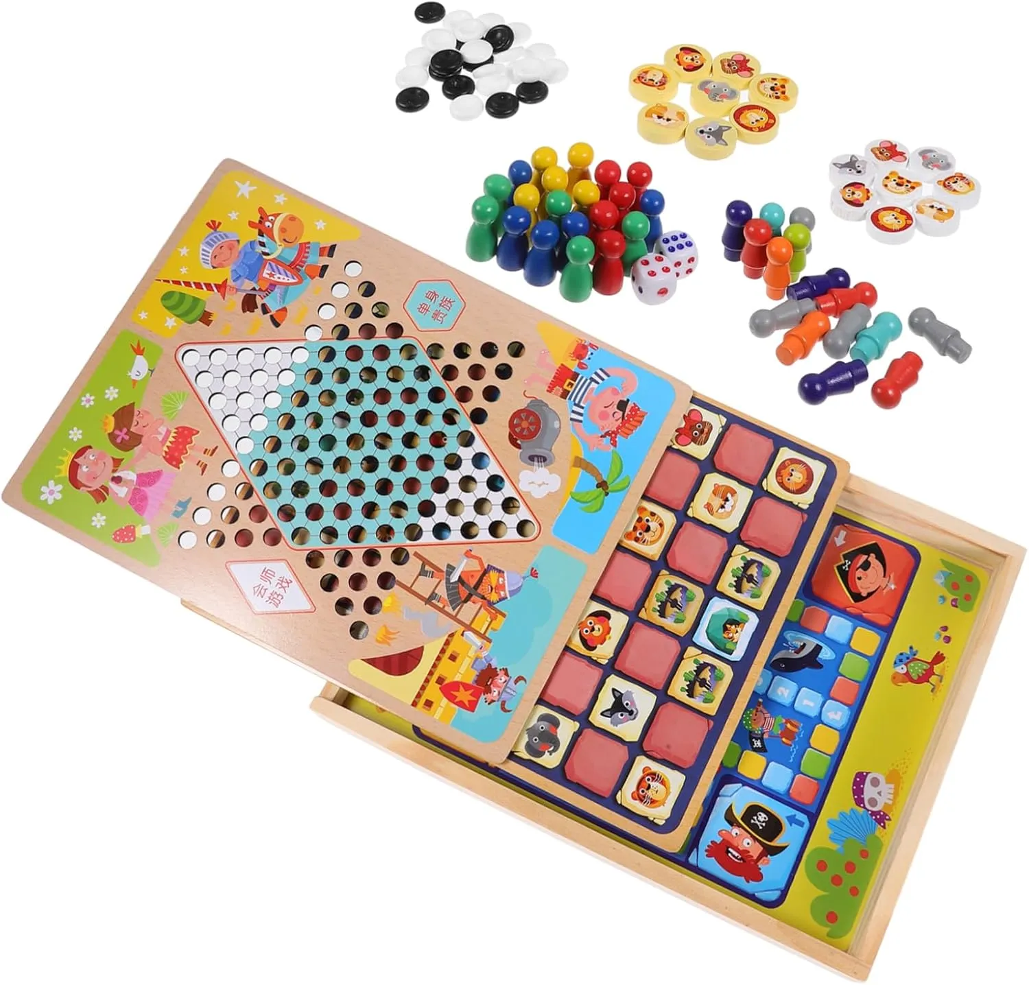 Family and Educational Development HANABASS 1set Multifunctional Chess Game for Boys and Girls Portable blip previous special alternative maiden seismic Wooden Board for 