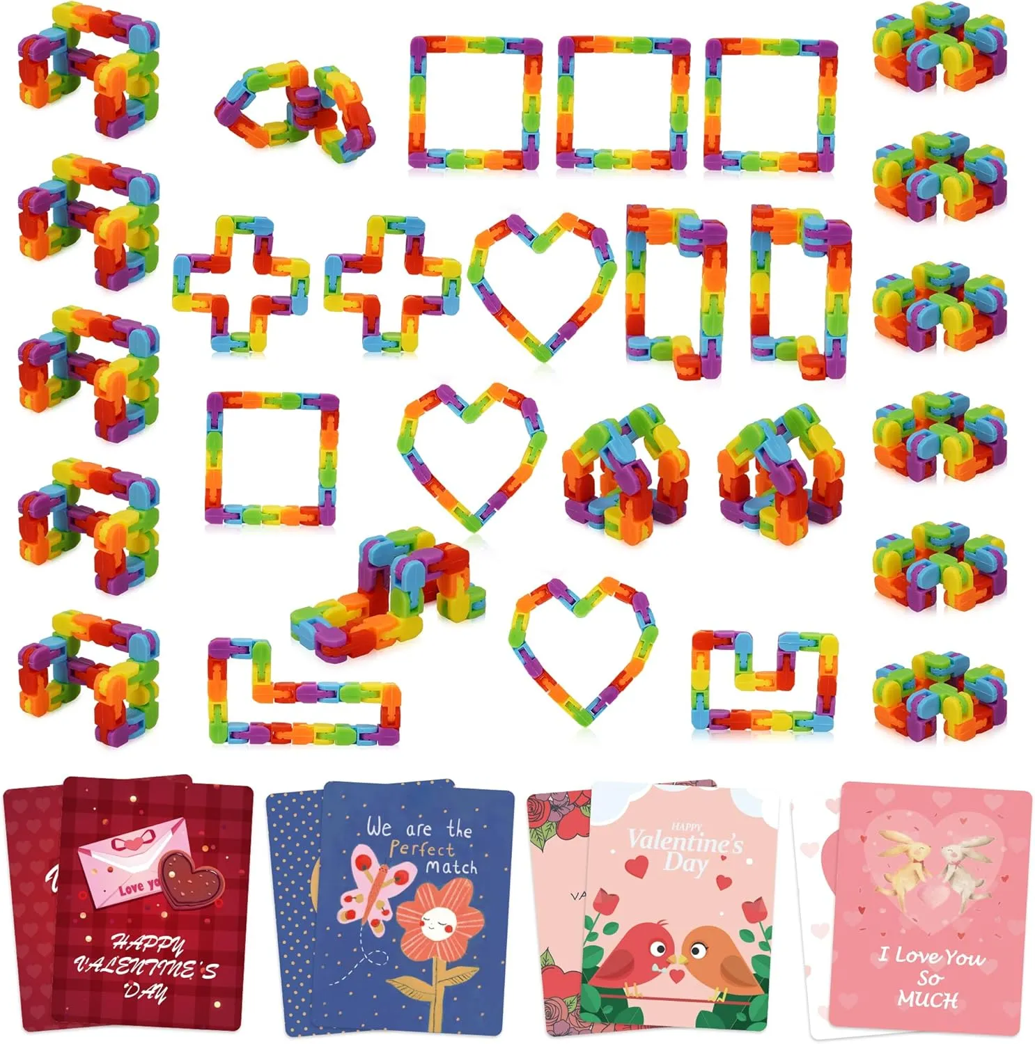 Favor$ Classroom Exchange Prize$ Valentine��s Greeting Cards sweep Ganowo 28 Packs Valentines Day Cards with Rainbow Wacky Tracks for Valentine Party 
