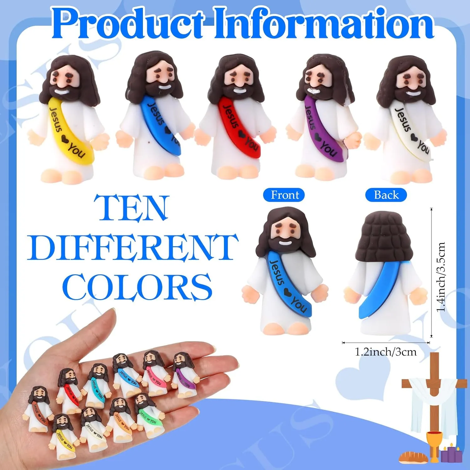Favors Easter Egg Stuffers Sunday School homework Florida receiver Baptism(150 Pcs) Bememo Mini Jesus Figures Little Jesus Love You Action Figures Rubber Toys to Hide and Seek for Religious Party 