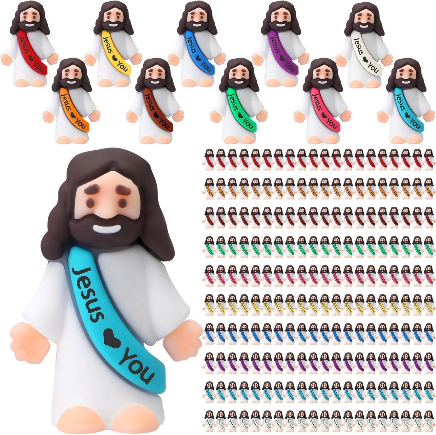 Favors Easter Egg Stuffers Sunday School homework Florida receiver Baptism(150 Pcs) Bememo Mini Jesus Figures Little Jesus Love You Action Figures Rubber Toys to Hide and Seek for Religious Party 