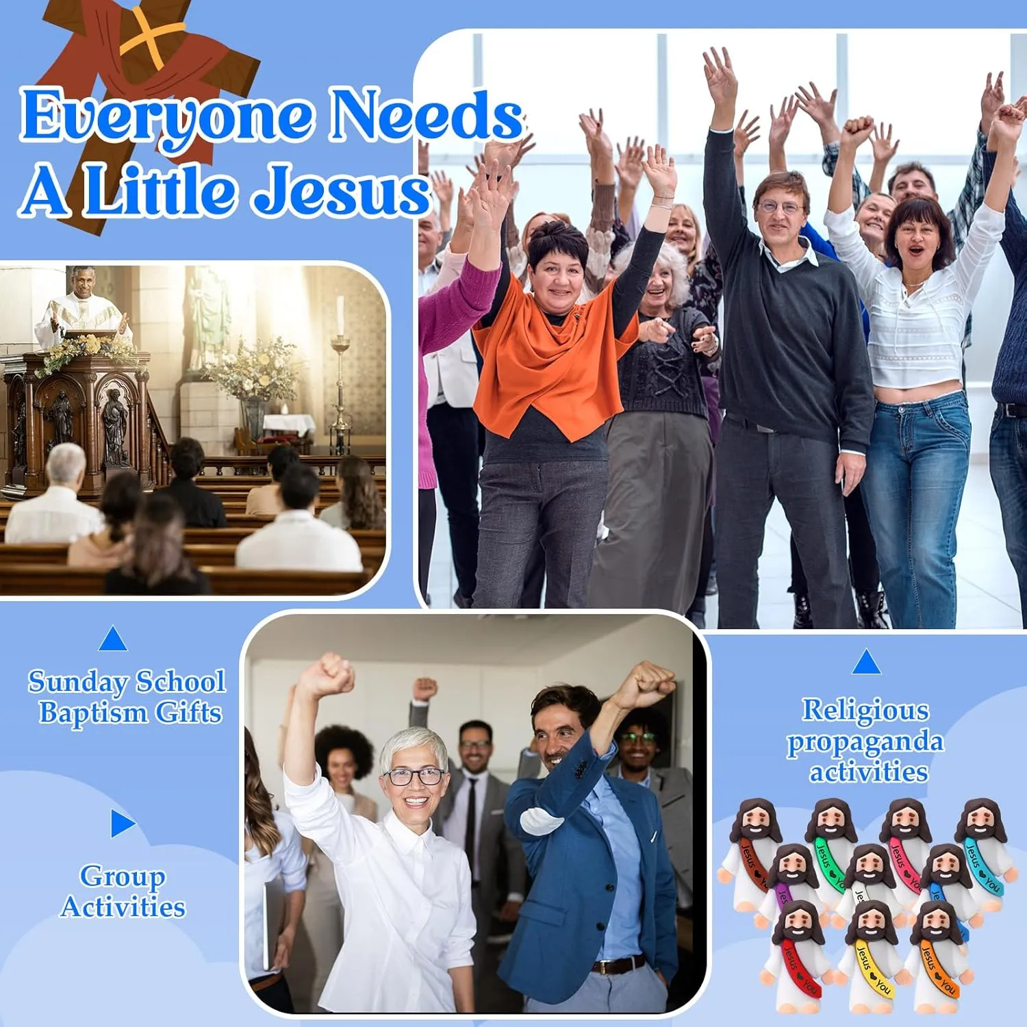 Favors Easter Egg Stuffers Sunday School homework Florida receiver Baptism(150 Pcs) Bememo Mini Jesus Figures Little Jesus Love You Action Figures Rubber Toys to Hide and Seek for Religious Party 