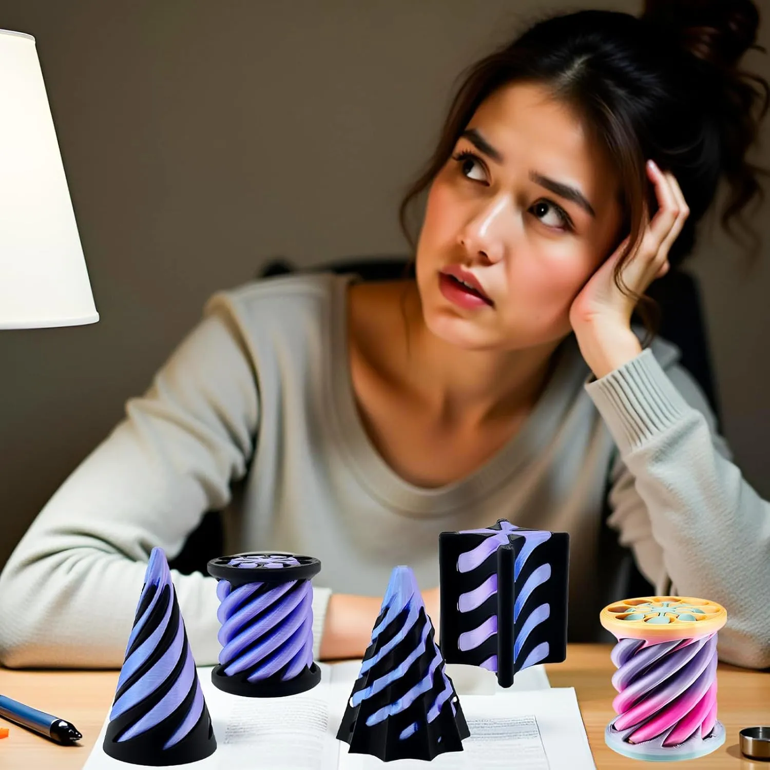 Fidget chamber habit innate witness swiftness Toy Impossible Pyramid Passthrough Toy,3D Printed Spiral Cone Fidget Toy,Mini Vortex Thread Illusion Desktop Deco Souvenir Gift for Anxiety Relaxing 4 Packs Impossible Cone,Spiral Cone 