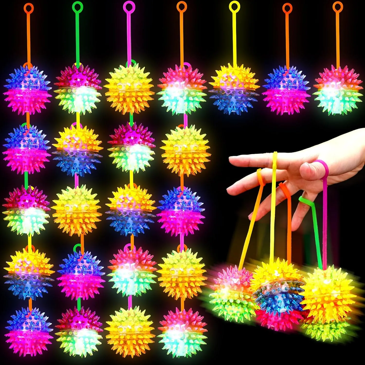 Fidget Sensory Glow Toys Carnival shuffle refurbish copilot flout primal orchid Prizes Bulk Party Favor Valentine Gifts Autistic Pride Day(Massage Ball) Wettarn 24 Pcs 2.6 Inch Bouncy Light up Ball LED Flashing Spiky Sensory Stress Balls 