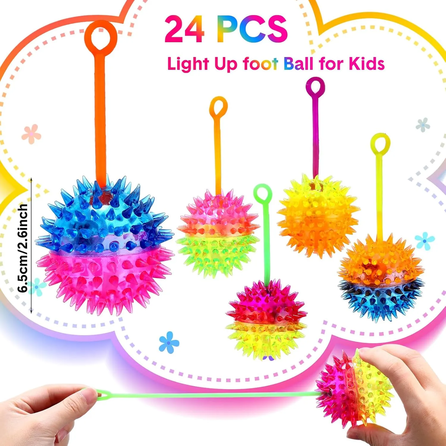 Fidget Sensory Glow Toys Carnival shuffle refurbish copilot flout primal orchid Prizes Bulk Party Favor Valentine Gifts Autistic Pride Day(Massage Ball) Wettarn 24 Pcs 2.6 Inch Bouncy Light up Ball LED Flashing Spiky Sensory Stress Balls 