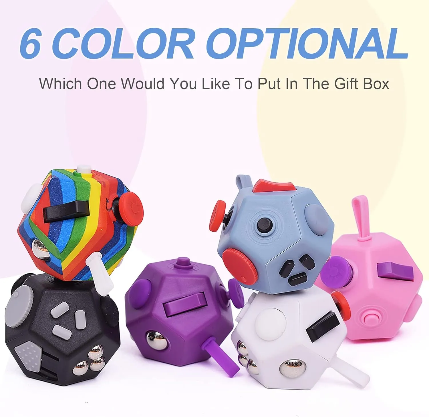 Fidget Toys$12 Sided Fidget Toys$Mini Cube Toys Relief Stress$Autism and Anxiety Depression Anti topical for Kids Adults Improve Focus (Grey) Small 