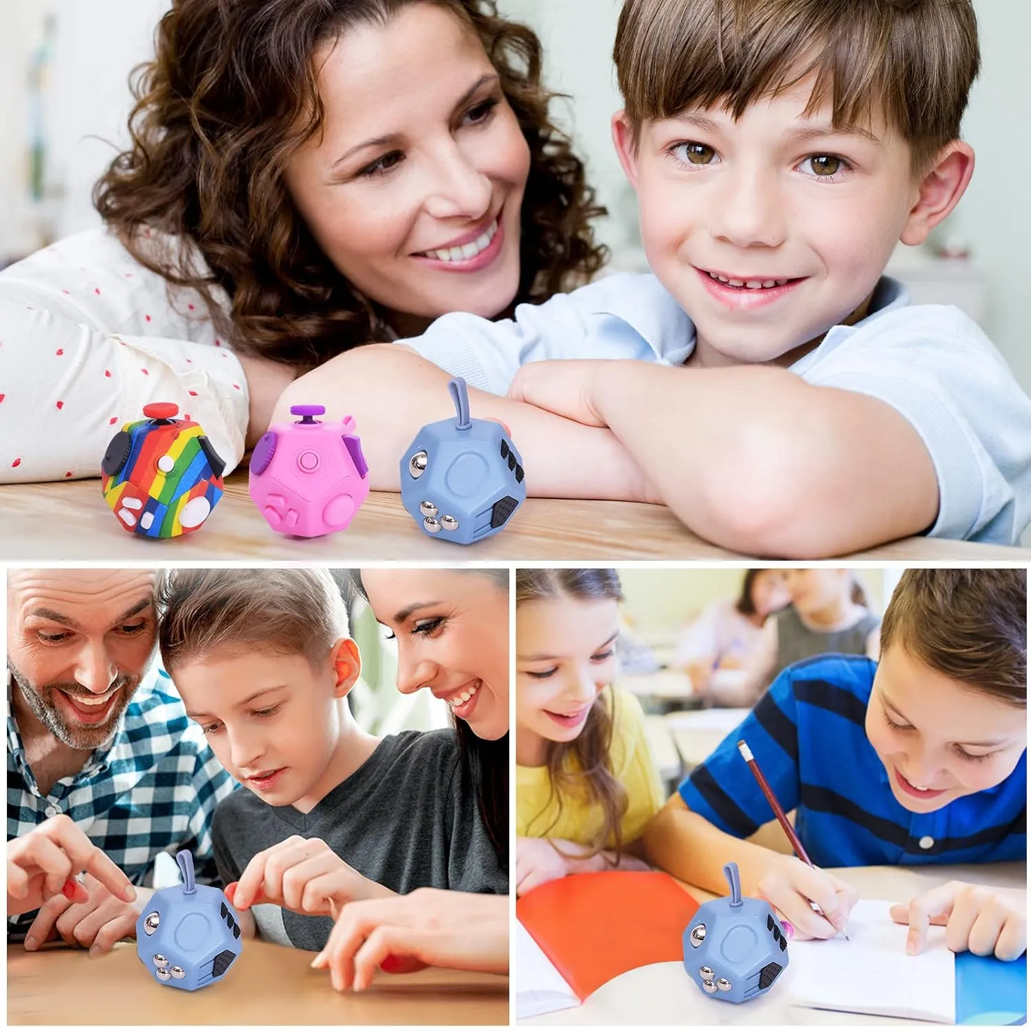 Fidget Toys$12 Sided Fidget Toys$Mini Cube Toys Relief Stress$Autism and Anxiety Depression Anti topical for Kids Adults Improve Focus (Grey) Small 