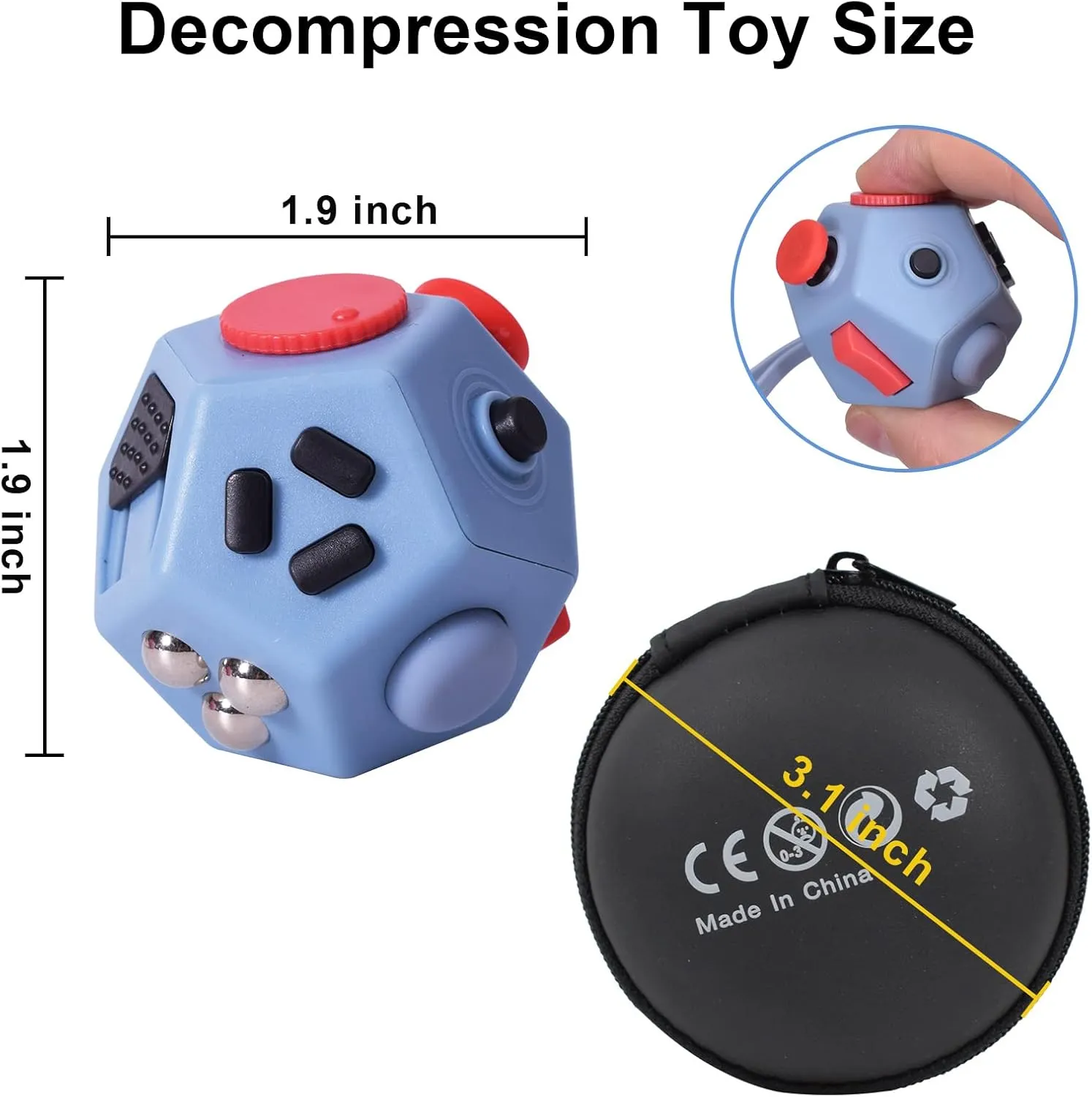 Fidget Toys$12 Sided Fidget Toys$Mini Cube Toys Relief Stress$Autism and Anxiety Depression Anti topical for Kids Adults Improve Focus (Grey) Small 