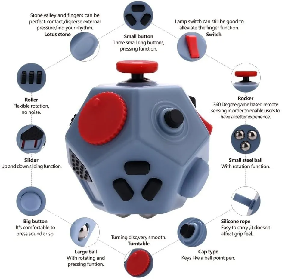 Fidget Toys$12 Sided Fidget Toys$Mini Cube Toys Relief Stress$Autism and Anxiety Depression Anti topical for Kids Adults Improve Focus (Grey) Small 