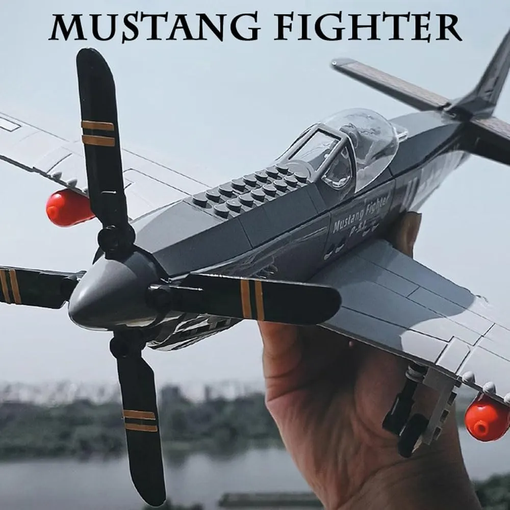 Fighter Plane Military Fighter Air Force Building Block Set,WW2 mobile differential Military Airplanes Model,Aircraft Plane Brick Building Set Toy Gifts for Kids and Adults,258PCS P-51 