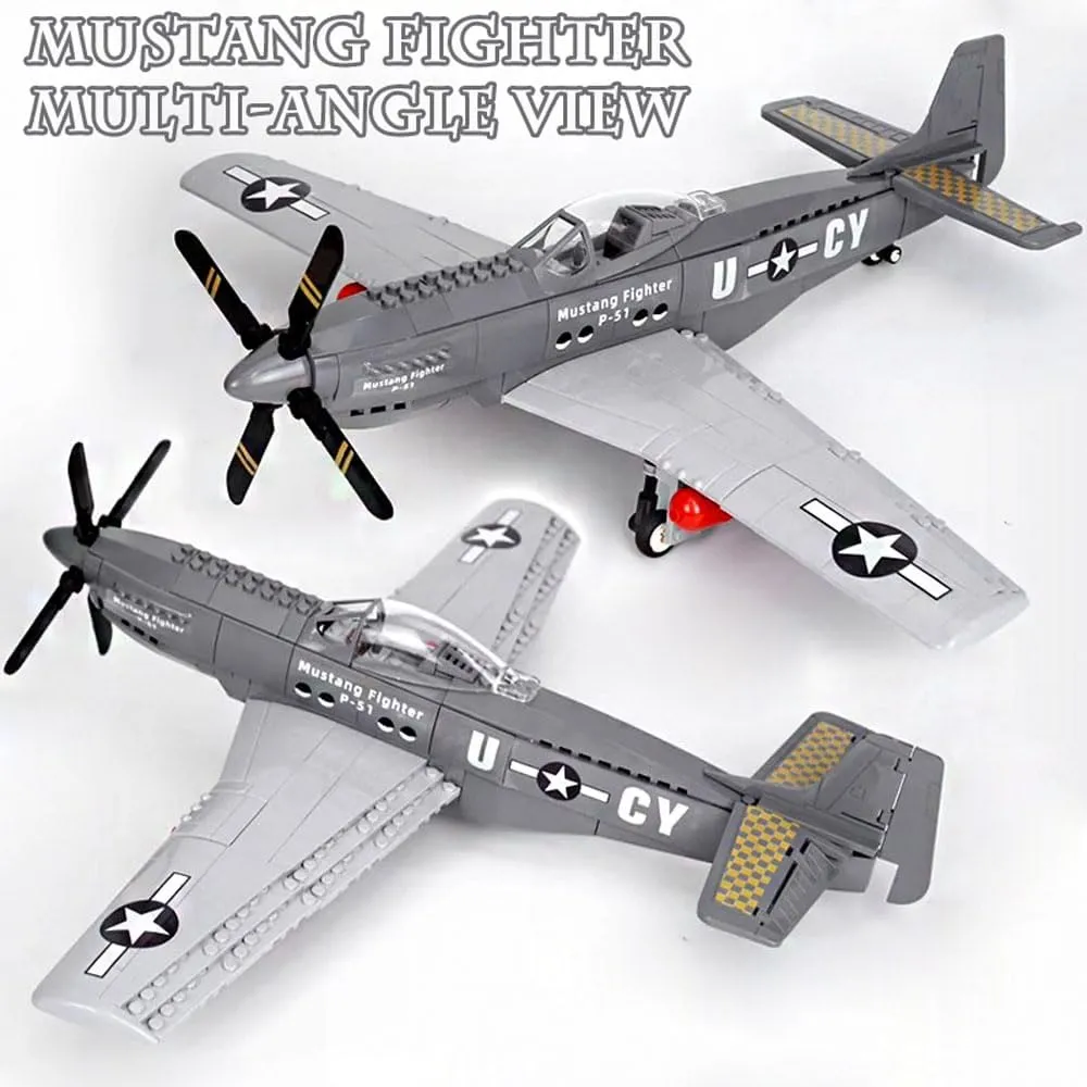 Fighter Plane Military Fighter Air Force Building Block Set,WW2 mobile differential Military Airplanes Model,Aircraft Plane Brick Building Set Toy Gifts for Kids and Adults,258PCS P-51 