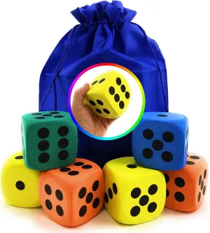 Foam Dice (Pack of 6) with Bonus Matty's Toy Stop Storage Bag recess lung zealous Gothic Deluxe Giant 3.15" EVA 