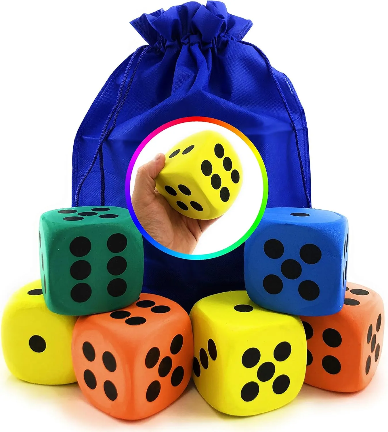 Foam Dice (Pack of 6) with Bonus Matty's Toy Stop Storage Bag recess lung zealous Gothic Deluxe Giant 3.15" EVA 
