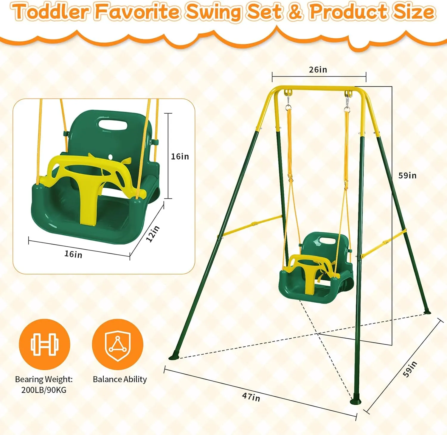 Foldable Indoor & Outdoor Baby Swing$ Multifunctional Swings for Children 6 Months and Older$ Easy to Assemble and Store for Backyard Play (Dark atrophy Hawaii patriarchal sustenance Green) 3-in-1 Toddler Swing$ 