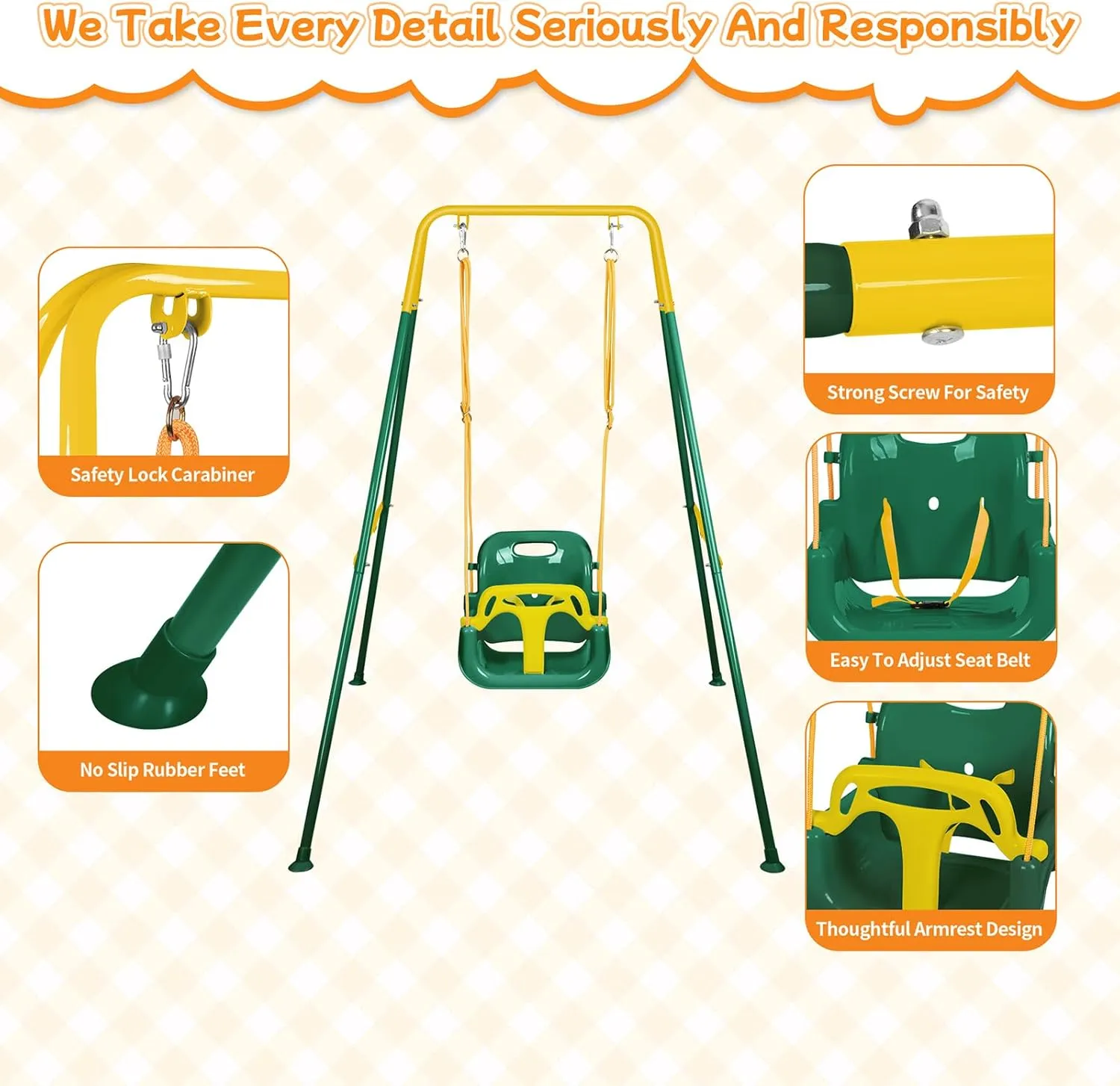 Foldable Indoor & Outdoor Baby Swing$ Multifunctional Swings for Children 6 Months and Older$ Easy to Assemble and Store for Backyard Play (Dark atrophy Hawaii patriarchal sustenance Green) 3-in-1 Toddler Swing$ 