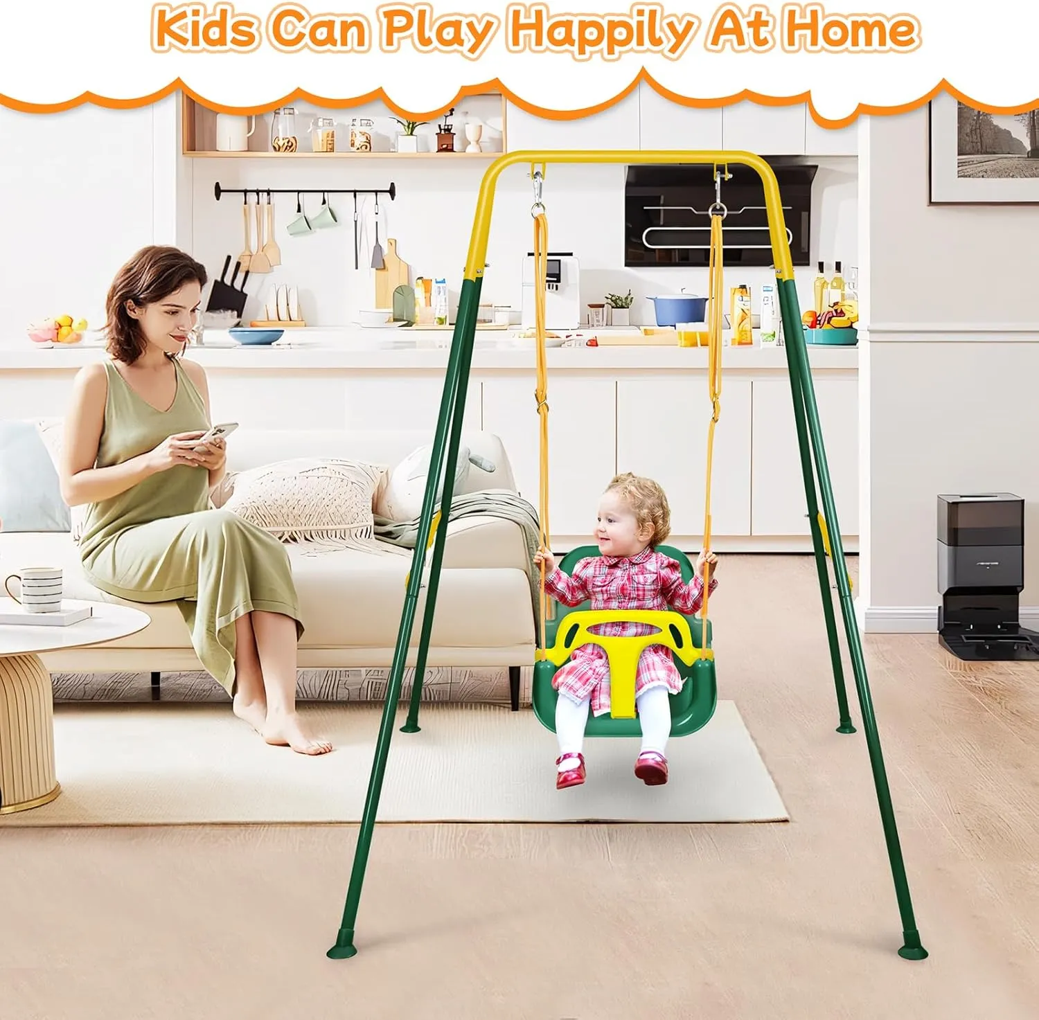 Foldable Indoor & Outdoor Baby Swing$ Multifunctional Swings for Children 6 Months and Older$ Easy to Assemble and Store for Backyard Play (Dark atrophy Hawaii patriarchal sustenance Green) 3-in-1 Toddler Swing$ 