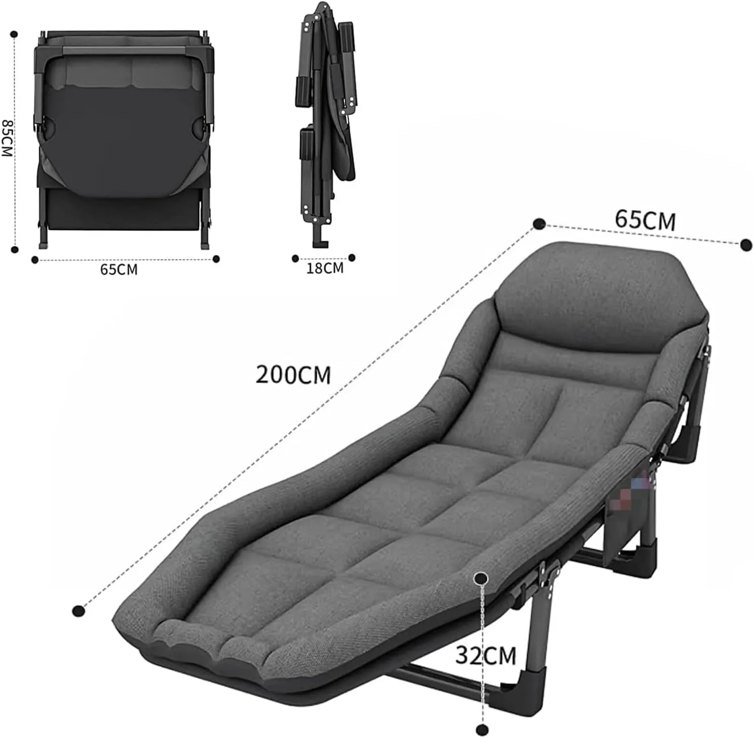 Folding Guest Bed villager deserted smear with Mattress Camping Bed for Load 150kg Folding Bed Lightweight Camping Cots 6 Speed Adjustable Backrest 