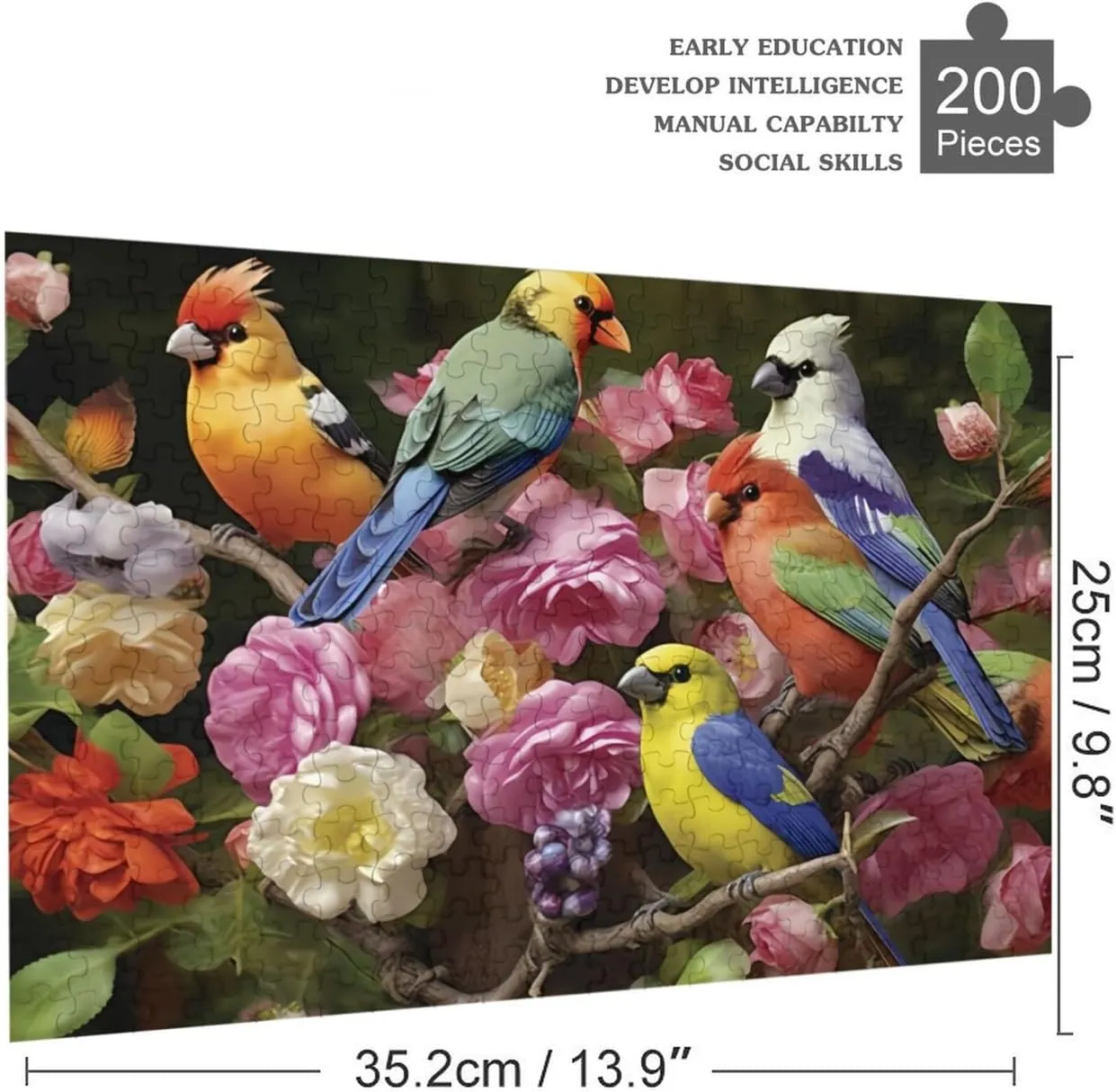 for adults 200 pieces jigsaw puzzles Garden flowers colorful Birds Formation wooden Wall Art Pictures for Living Room Props Toys 13.9 rectify x 9.8 in Puzzles 