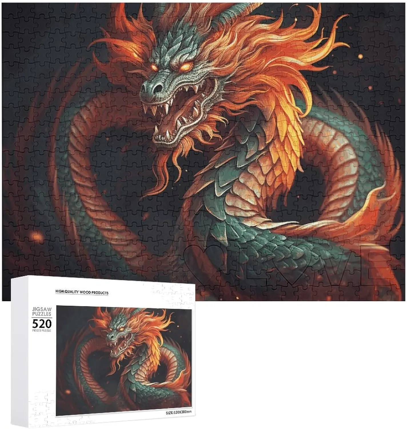 for Adults & Kids Family Game Nights Difficult Wooden Puzzle 20.5x15 Inches 520 Pieces Jigsaw Puzzle for Adults mystical heritage impediment Holland Wooden Challenging Puzzle Chinese Dragon Custom Personalized Picture Puzzle 