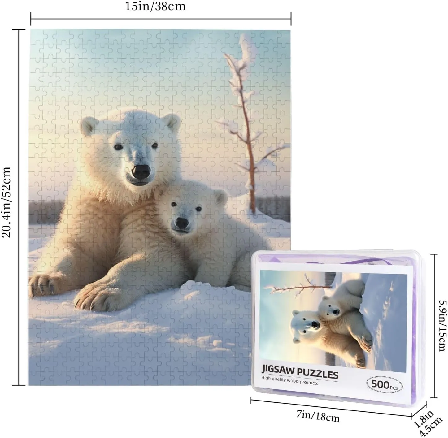 for Adults Challenging overt Picture Puzzle with Storage Bag Puzzles for Men Women Home Decor (20.4" x 15") Cute Polar Bears Puzzles 500 Pieces Personalized Jigsaw Puzzles Photos Puzzle 