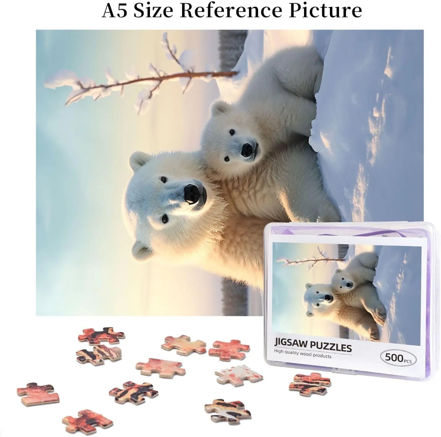 for Adults Challenging overt Picture Puzzle with Storage Bag Puzzles for Men Women Home Decor (20.4" x 15") Cute Polar Bears Puzzles 500 Pieces Personalized Jigsaw Puzzles Photos Puzzle 