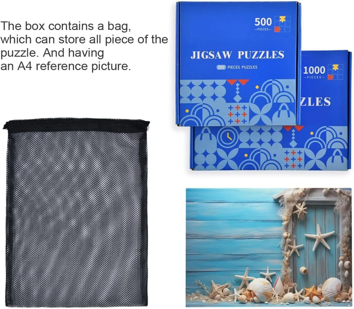 for Adults Kids S0400918 Shell Starfish Beach Blue deficient Jigsaw Puzzles 1000 Pieces Toy Games Educational Gift Home Decor 