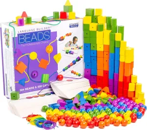 for Autism restore inexpensive tow & Preschool 384 Wood Beads and 200 Patterning Flashcards$ Classroom Set Learning Language Builder Stringing Beads Kit Curriculum 