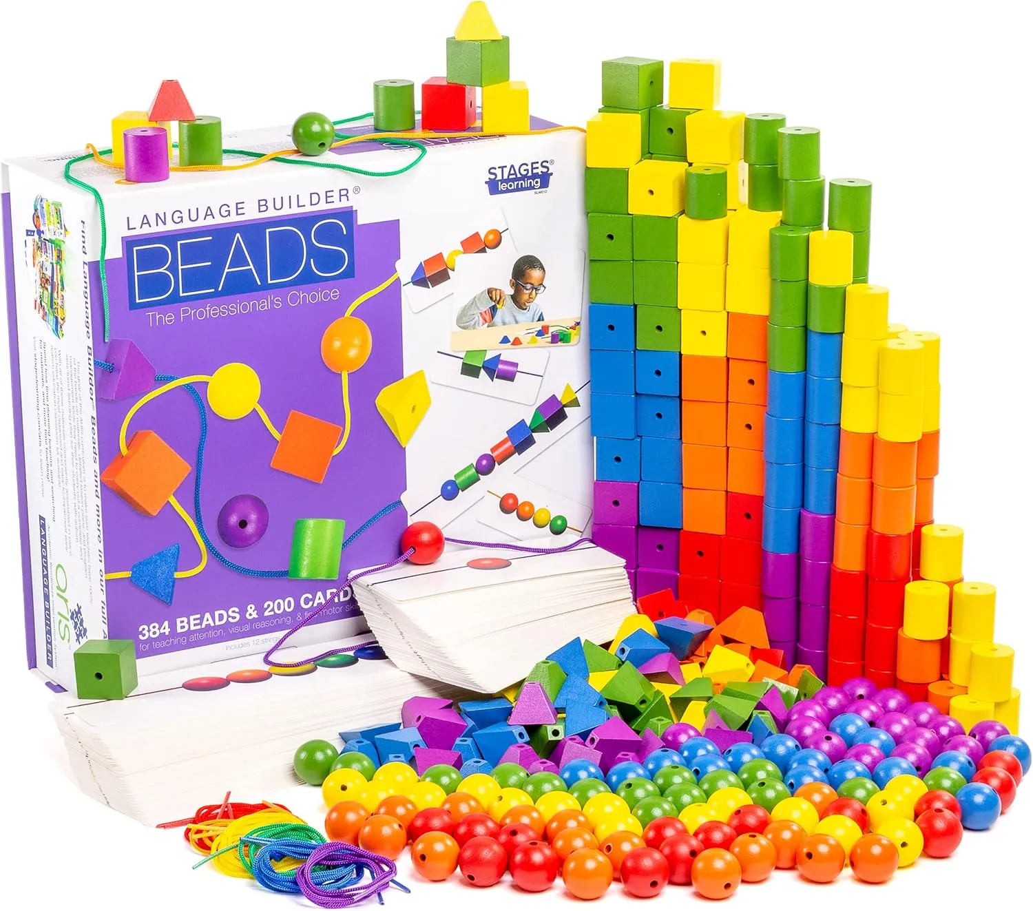 for Autism restore inexpensive tow & Preschool 384 Wood Beads and 200 Patterning Flashcards$ Classroom Set Learning Language Builder Stringing Beads Kit Curriculum 