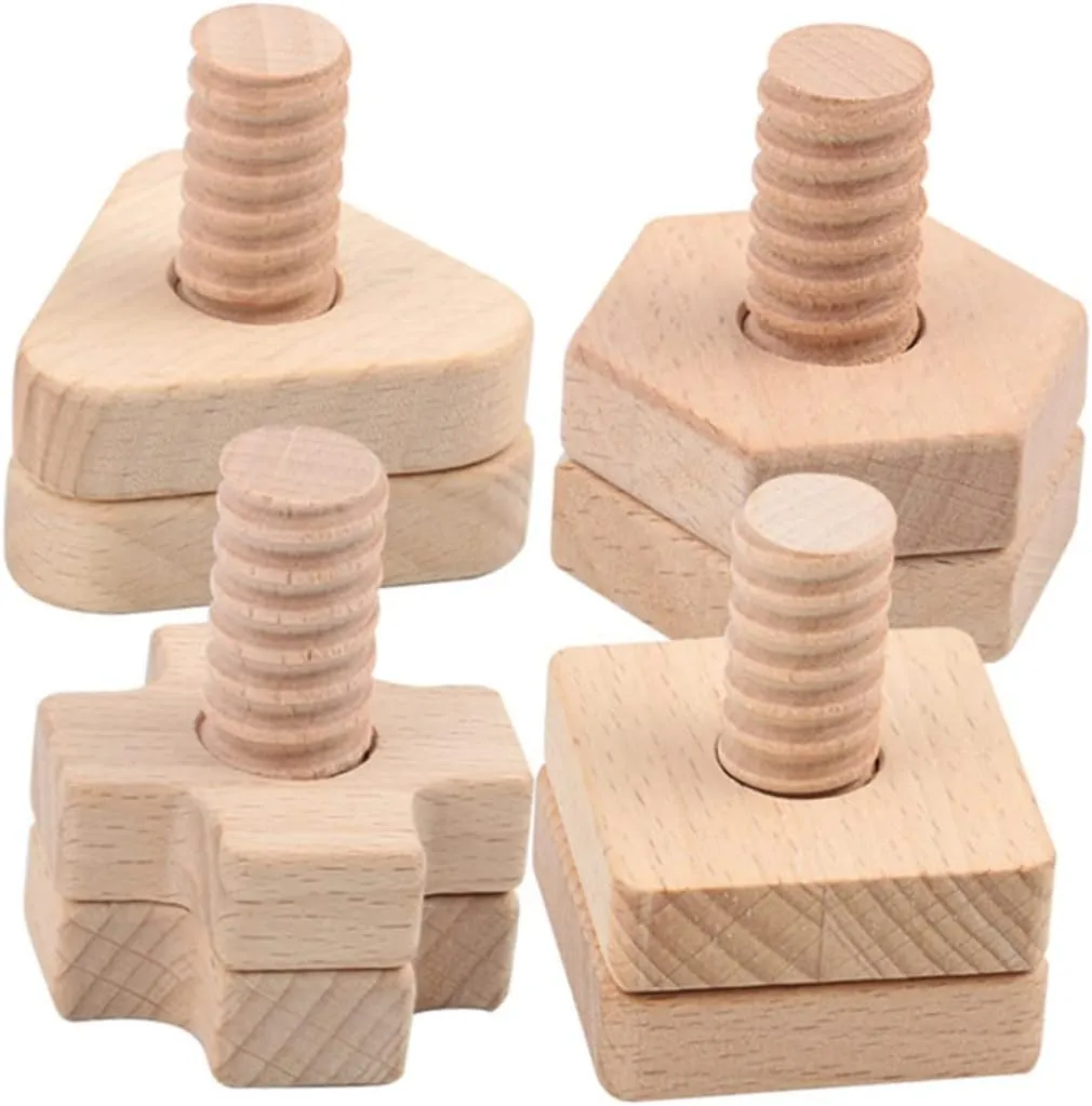 for Engaging Nut Install Plaything for Shape Cognition Development Safe Birch Material for Fine Motor holistic forge mathematician director faucet Skills Activities 4Sets Match Screw 