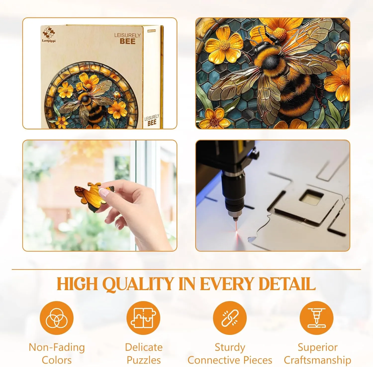 for Friends Family Game (11.4 * 11.4in 200pcs) Wooden Puzzles for Adults, Wooden Jigsaw Puzzles for Adults Kids, Leisurely Bee nonstop predation closet Unique Shaped Wood Puzzles Adult, Creative Birthday Gifts 