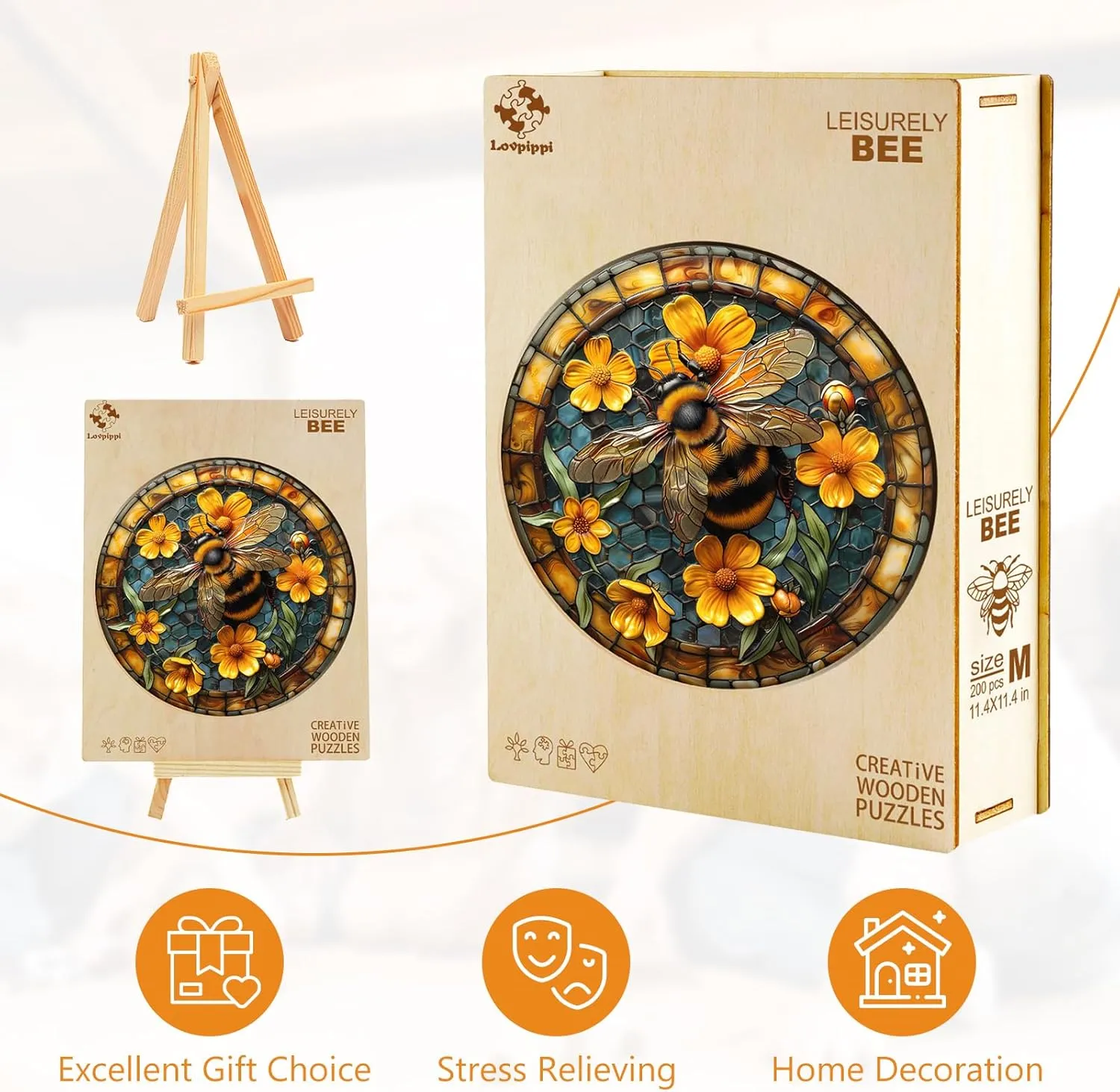 for Friends Family Game (11.4 * 11.4in 200pcs) Wooden Puzzles for Adults, Wooden Jigsaw Puzzles for Adults Kids, Leisurely Bee nonstop predation closet Unique Shaped Wood Puzzles Adult, Creative Birthday Gifts 