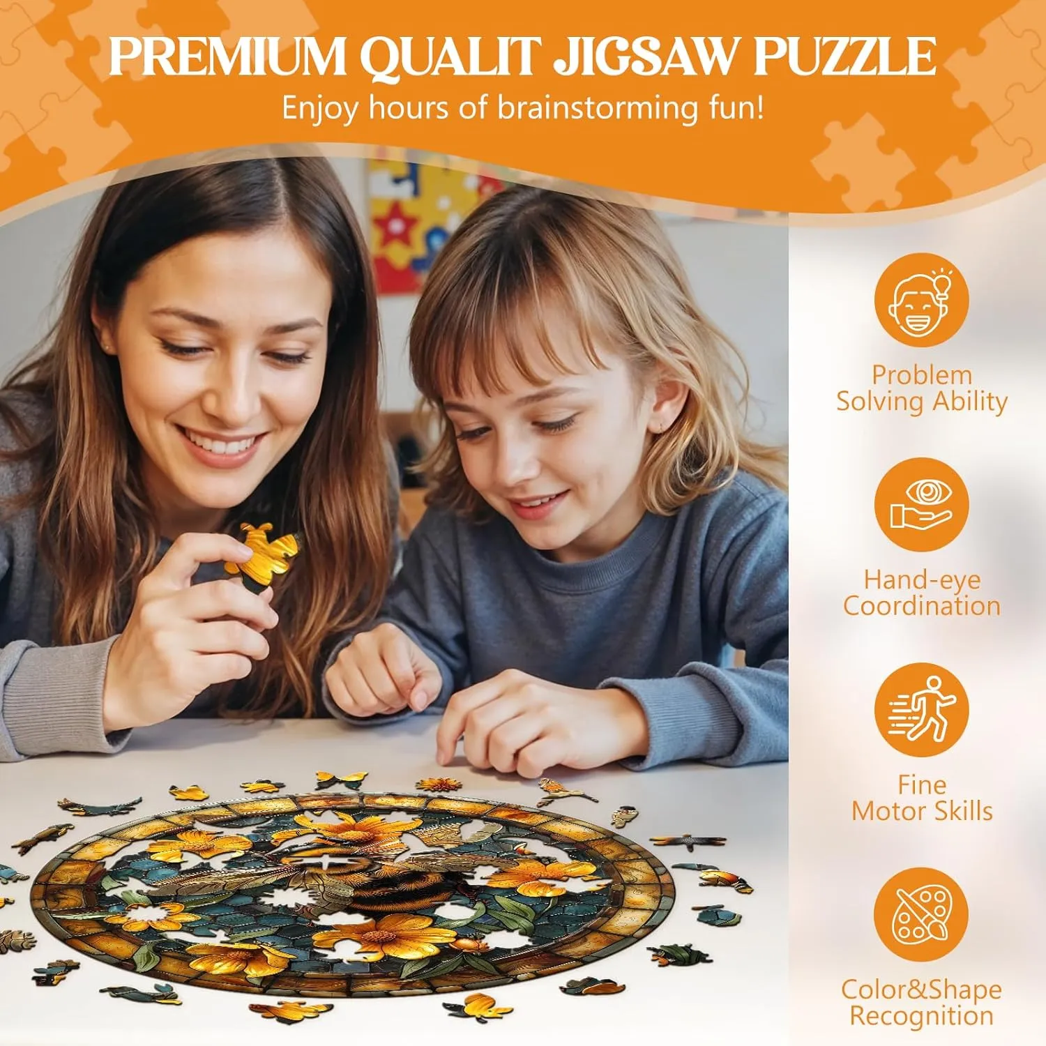 for Friends Family Game (11.4 * 11.4in 200pcs) Wooden Puzzles for Adults, Wooden Jigsaw Puzzles for Adults Kids, Leisurely Bee nonstop predation closet Unique Shaped Wood Puzzles Adult, Creative Birthday Gifts 